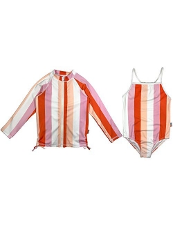 SwimZip Girl Long Sleeve Rash Guard & 1 Piece Swimsuit UPF 50 (Multiple Colors)