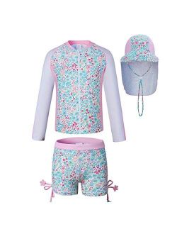 Vivobiniya Kids Girl Rashguard Swimsuit with Sun Hats UPF 50+uv Long Sleeve