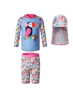 Vivobiniya Kids Girl Rashguard Swimsuit with Sun Hats UPF 50+uv Long Sleeve