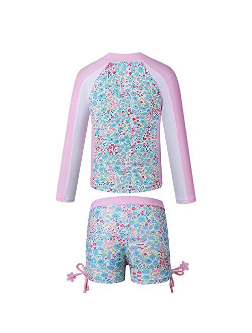 Vivobiniya Kids Girl Rashguard Swimsuit with Sun Hats UPF 50+uv Long Sleeve