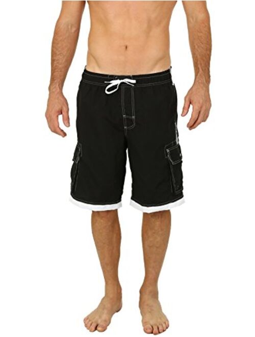 UZZI Men's Relax Long Cargo Swim Trunks