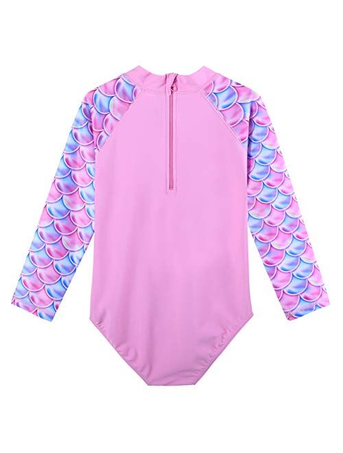 TFJH E Girls Long Sleeve Swimsuits UPF 50+ Swimwear Rash Guard Bathing Suit with Zipper One Piece