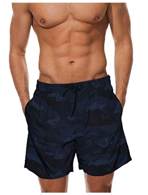 ETHANOL Mens Swim Trunks Quick Dry Print Beach Shorts with Two Pockets Bathing Suit