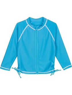 SwimZip Girls UPF 50+ Long Sleeve Zip Rash Guard Swim Shirt Top