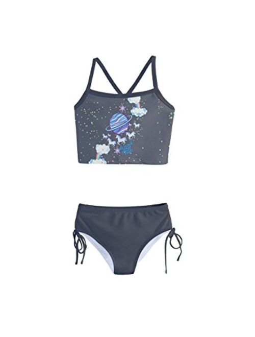 PattyCandy Swimwear Set Sky Unicorn in Space & Floral Kids Little Girls Two-Piece Tankini & One Piece Swimsuit