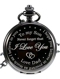 Pangda Pocket Watch to Husband Gift,Engraved Pocket Watch (Son Gifts, Black Dial)