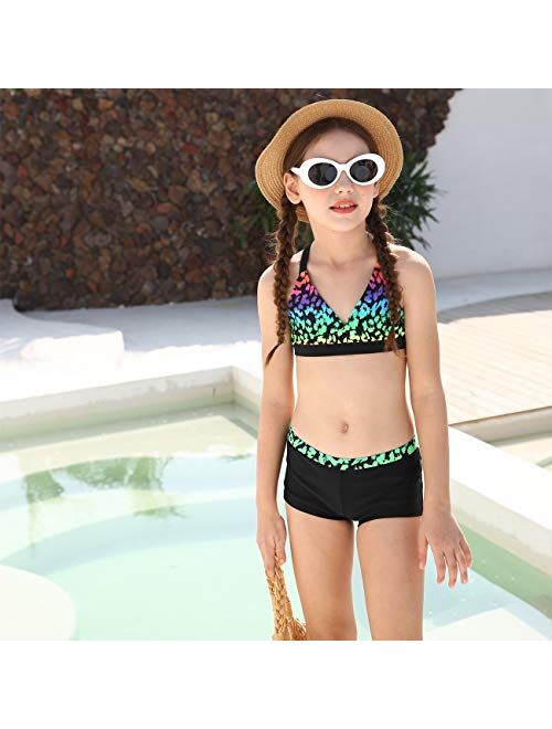 DAYU Girls Boyshort Tankini Swimwear Beach-Sport 2 Piece Swimsuit