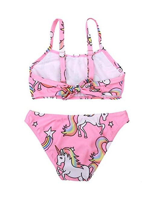 Little Girls 3pcs Bikini Swimsuit Unicorn Lovely Cartoon Beach Swimwear Swimpool Bathing Suit Swim for 4-9 Years(Pink)