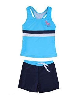 LEINASEN Girls 2-Piece Rash Guard Swimsuit, UPF 50+ Sun Protection Short Sleeves Top with Boyshorts, Size 4-16