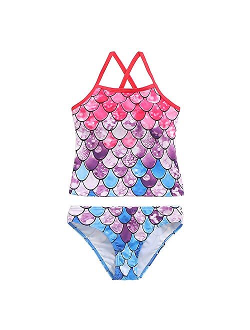 Toddler Girls Tankini Swimsuit Sports Two Piece Bathing Suits Mermaid Bikini Beach Swimwear