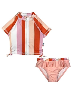SwimZip Girl 2 Piece Short Sleeve Rash Guard Swimsuit UPF 50+ (Multiple Colors)