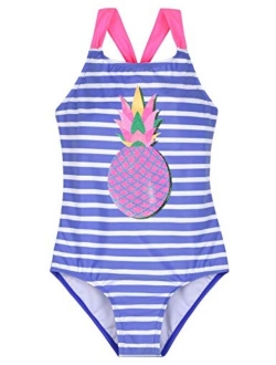 Girl's One Piece Swimsuit Crossback Cute Print Sailor Bathing Suit Kids Swimwear