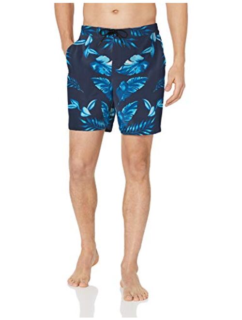 Amazon Brand - 28 Palms Men's 7" Inseam Tropical Hawaiian Print Cotton Nylon Swim Board Short