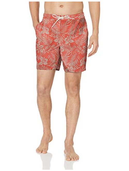 Amazon Brand - 28 Palms Men's 7" Inseam Tropical Hawaiian Print Cotton Nylon Swim Board Short