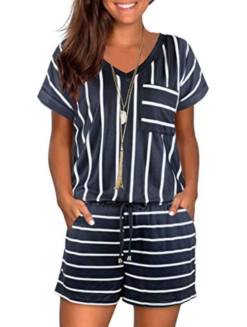 Mokayee Womens Summer Cute Front Tie Short Jumpsuits Rompers with Pockets