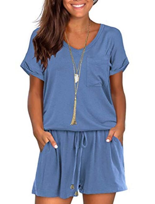 Mokayee Womens Summer Cute Front Tie Short Jumpsuits Rompers with Pockets