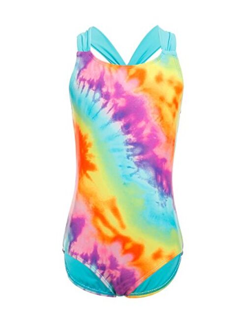 BELLOO Girls One Piece Swimsuit with Short or Dress Criss Cross Back Swimwear Bathing Suits for Girl 6-14 Years