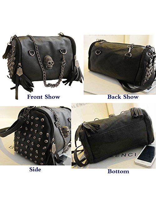 FiveloveTwo Women Top Handle Shoulder Bag Personality Punk Rivet Satchel Tote Purse Fashion Vintage Big Bag Black