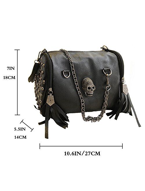 FiveloveTwo Women Top Handle Shoulder Bag Personality Punk Rivet Satchel Tote Purse Fashion Vintage Big Bag Black