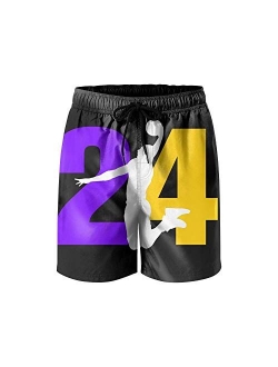 FPFLY Men's Board Shorts MVP-24-Basketball-Player- Quick Dry Bathing Suits Mesh Lining Beach Swimming Trunks