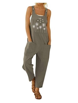 Celmia Womens Casual Loose Bib Baggy Overalls Jumpsuit Pants Cotton Linen Romper