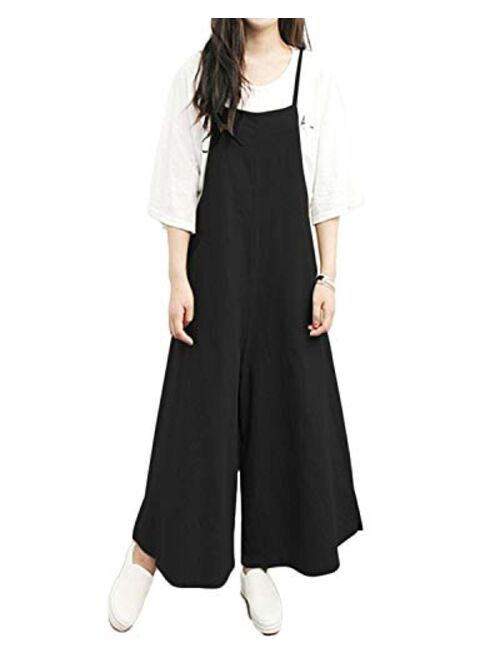 Celmia Womens Casual Loose Bib Baggy Overalls Jumpsuit Pants Cotton Linen Romper