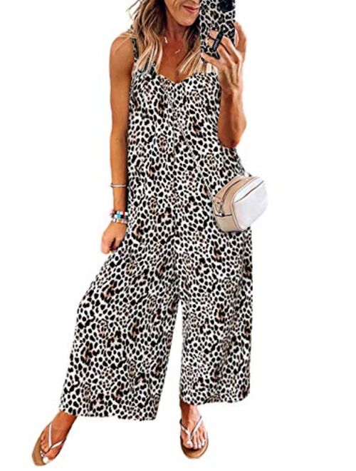 ROSKIKI Womens Solid Loose Sleeveless Full Back Button Down Pocketed Thermal Long Jumpsuit (S-XL)