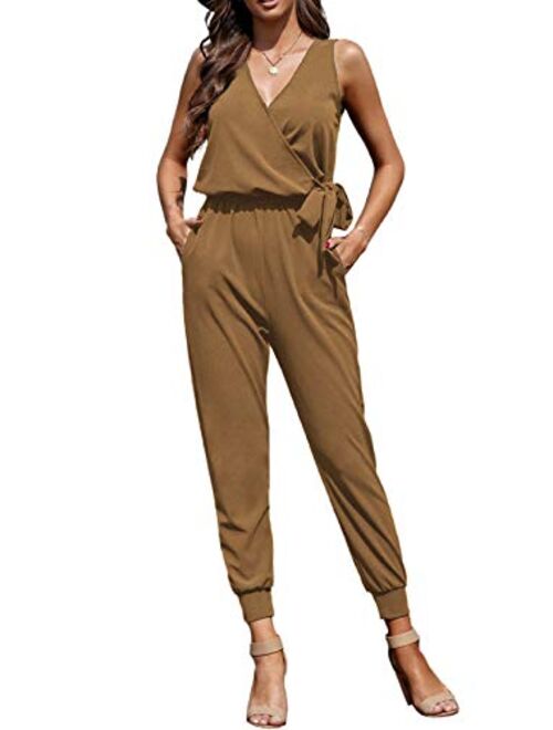 ROSKIKI Womens Solid Loose Sleeveless Full Back Button Down Pocketed Thermal Long Jumpsuit (S-XL)