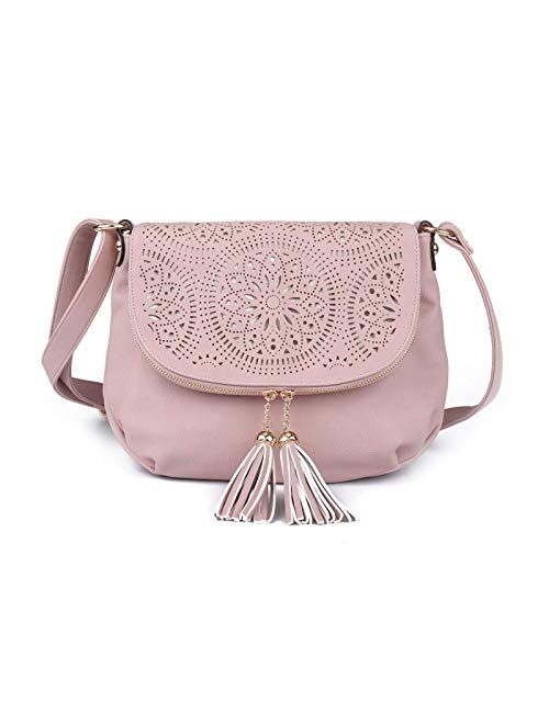 Boho Crossbody Bags for Women Designer Crossbody Purse and Shoulder Handbags with 2 Tassels,Medium Size 13”