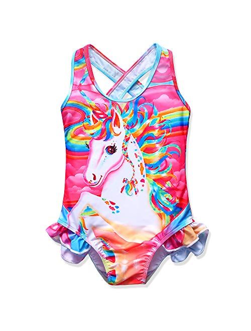 Girls Unicorn One Piece Swimsuits Bathing Suits Ruffle Swimwear Beach Tankini/Bikini/Swimming Wear Pink Blue Purple.