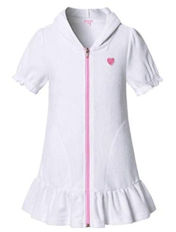 QPANCY Girls Hooded Zip Terry Coverups Swim Beach Cover-Up Cotton Summer Short Sleeve