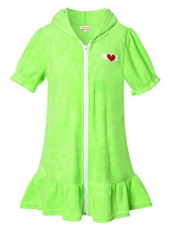 QPANCY Girls Hooded Zip Terry Coverups Swim Beach Cover-Up Cotton Summer Short Sleeve