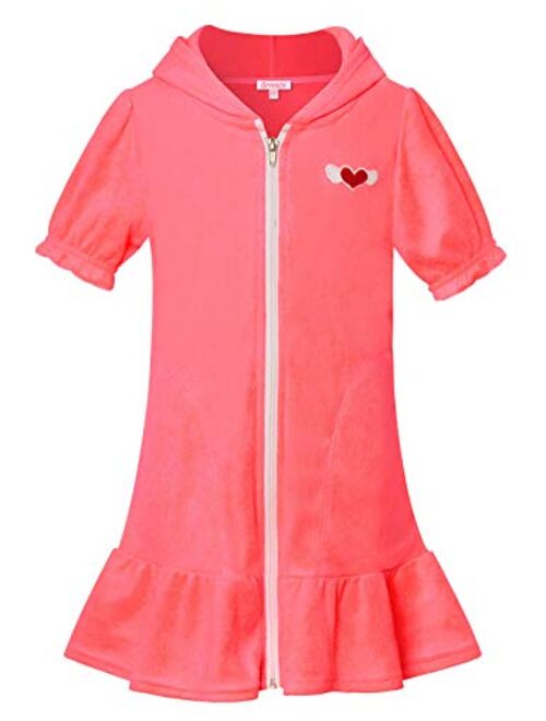 QPANCY Girls Hooded Zip Terry Coverups Swim Beach Cover-Up Cotton Summer Short Sleeve