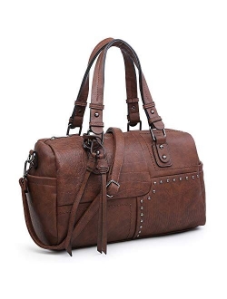 Women Soft Vegan Leather Barrel Bags Large Top Handle Totes Satchel Handbags Shoulder Purse