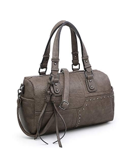 Women Soft Vegan Leather Barrel Bags Large Top Handle Totes Satchel Handbags Shoulder Purse