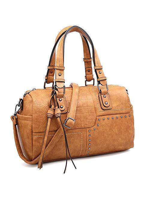 Dasein Women Soft Vegan Leather Barrel Bags Large Top Handle Totes Satchel Handbags Shoulder Purse