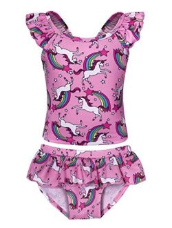 Jurebecia Girls Unicorn One Piece Two Piece Swimsuit Rainbow Bathing Suits Kids Swimwear Toddlers Tankini 1-10 Years