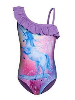 Jurebecia Girls Unicorn One Piece Two Piece Swimsuit Rainbow Bathing Suits Kids Swimwear Toddlers Tankini 1-10 Years