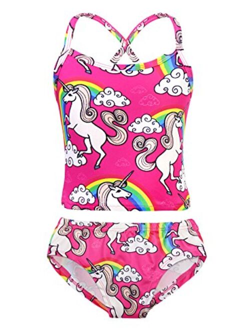 Jurebecia Girls Unicorn One Piece Two Piece Swimsuit Rainbow Bathing Suits Kids Swimwear Toddlers Tankini 1-10 Years