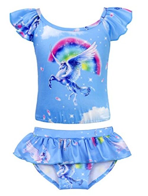 Jurebecia Girls Unicorn One Piece Two Piece Swimsuit Rainbow Bathing Suits Kids Swimwear Toddlers Tankini 1-10 Years