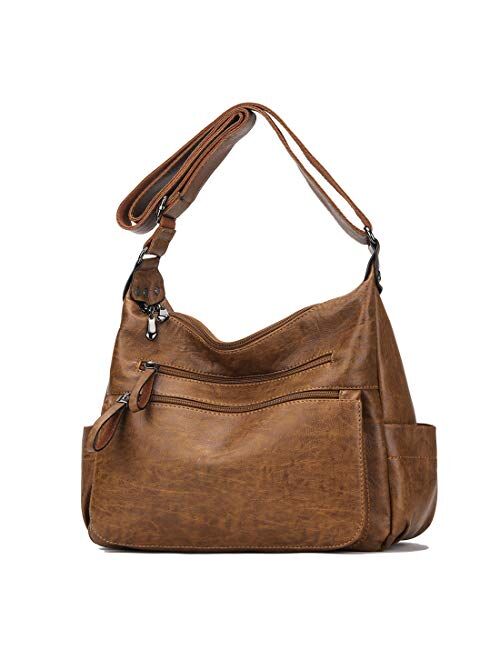 Artwell Fashion Crossbody Bag For Women Shoulder Bag Soft PU Leather Handbags Purses Multi Pocket Hobo Tote Bag