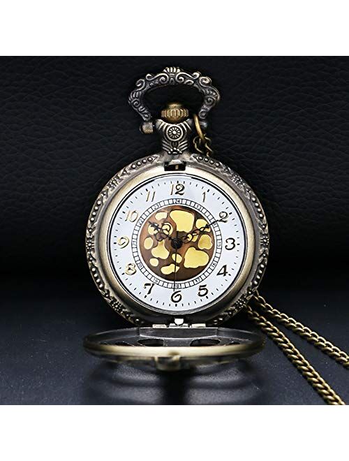 Hollow Fish Bone Pocket Watch Steampunk Spine Ribs Skeleton Hollow Quartz Pocket Watch for Men Women Kids Birthday Gifts