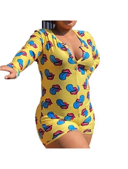 RUEWEY Women V-Neck Shorts Jumpsuit One Piece Bodysuit Pajama Long Sleeve Bodycon Rompers Overall