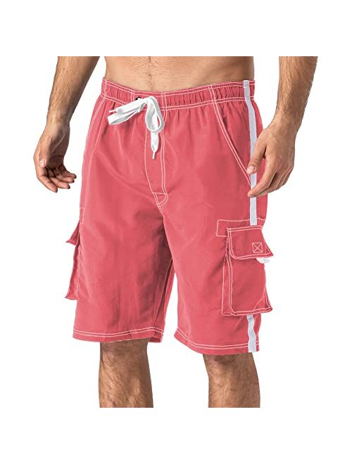 FASKUNOIE Men's Swimtrunks Quick Dry Mesh Lining Beach Swimsuit Shorts with 4 Pockets