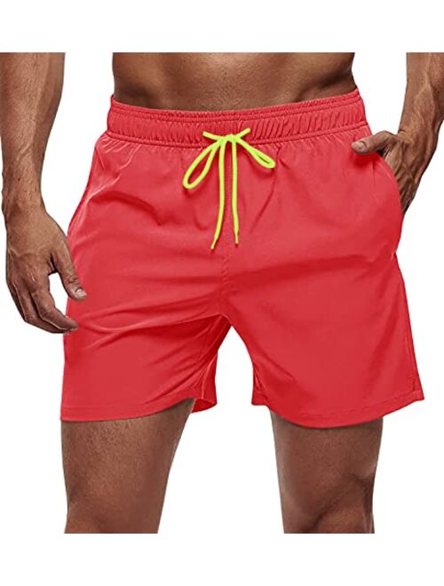 FASKUNOIE Men's Swimtrunks Quick Dry Mesh Lining Beach Swimsuit Shorts with 4 Pockets