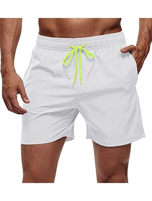 FASKUNOIE Men's Swimtrunks Quick Dry Mesh Lining Beach Swimsuit Shorts with 4 Pockets