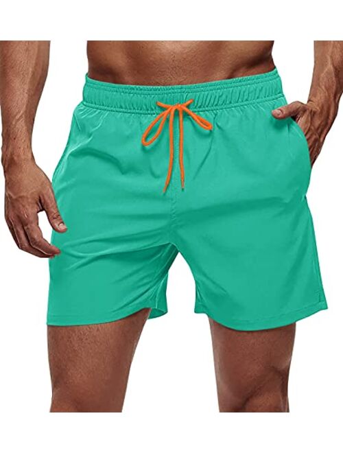 FASKUNOIE Men's Swimtrunks Quick Dry Mesh Lining Beach Swimsuit Shorts with 4 Pockets