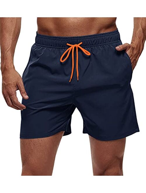 FASKUNOIE Men's Swimtrunks Quick Dry Mesh Lining Beach Swimsuit Shorts with 4 Pockets