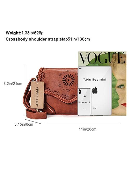 Women Shoulder Bag Vintage Pu Leather Crossbody Bag Hollow Out Ladies Satchel Bag Brown Retro Handbag for Girls