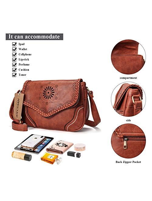 Women Shoulder Bag Vintage Pu Leather Crossbody Bag Hollow Out Ladies Satchel Bag Brown Retro Handbag for Girls